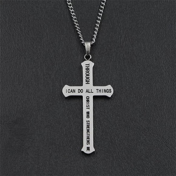 "I Can Do All Things with Christ" 18k Gold Cross Necklace - Picture 6 of 13